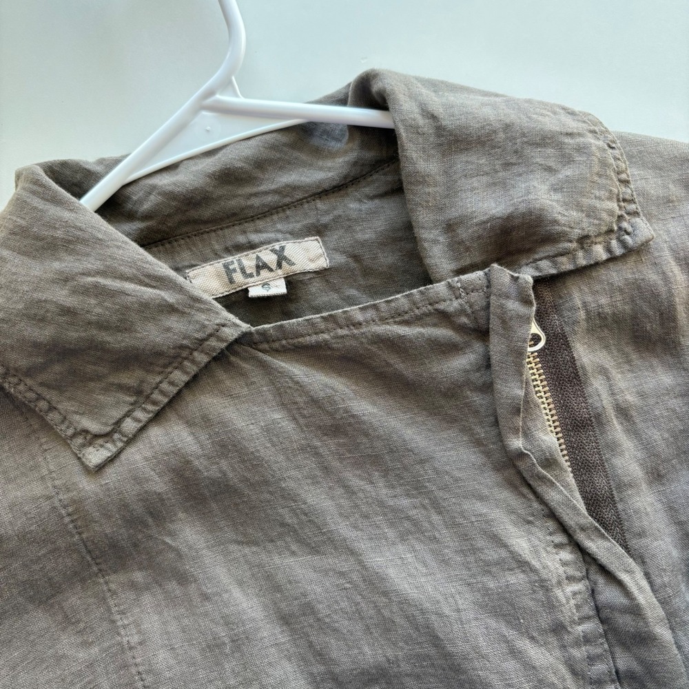 FLAX Linen Moto‎ Jacket Womens Small Brown Asymmetrical Zip Jersey Sleeve